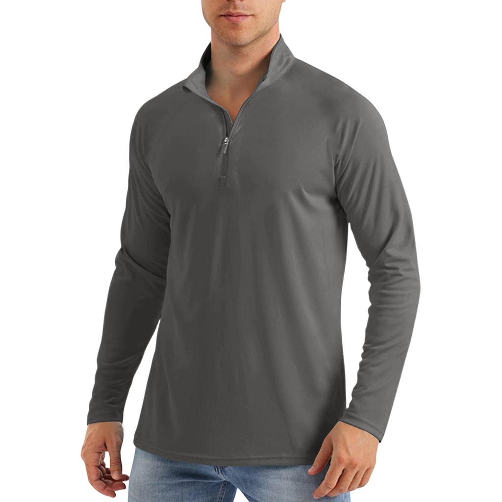 Men Long Sleeve Quarter Zip Pullover Lightweight Athletic Top Wicking Stretch Fabric Casual Shirt