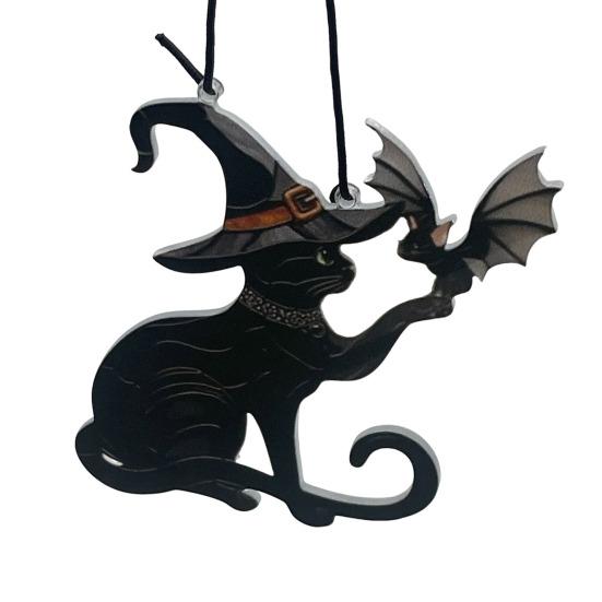 Halloween Ornament Lidské srdce Kořen stromu Černá kočka Socha ducha v čepici Ručně vyráběný akrylový přívěsek na stůl zahradní kancelář