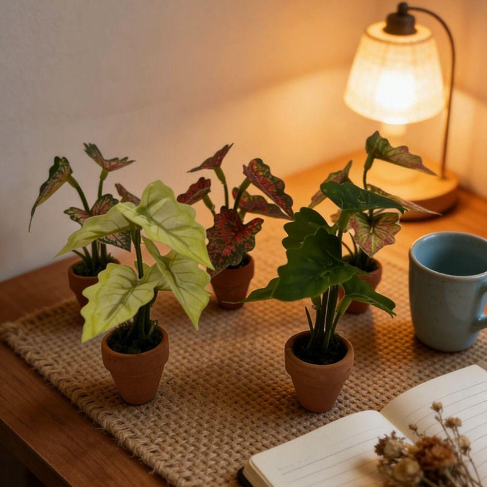 1:12 Dollhouse Miniature Plant Plastic Colorful Taro Green Plant Miniature Dollhouse Decorations