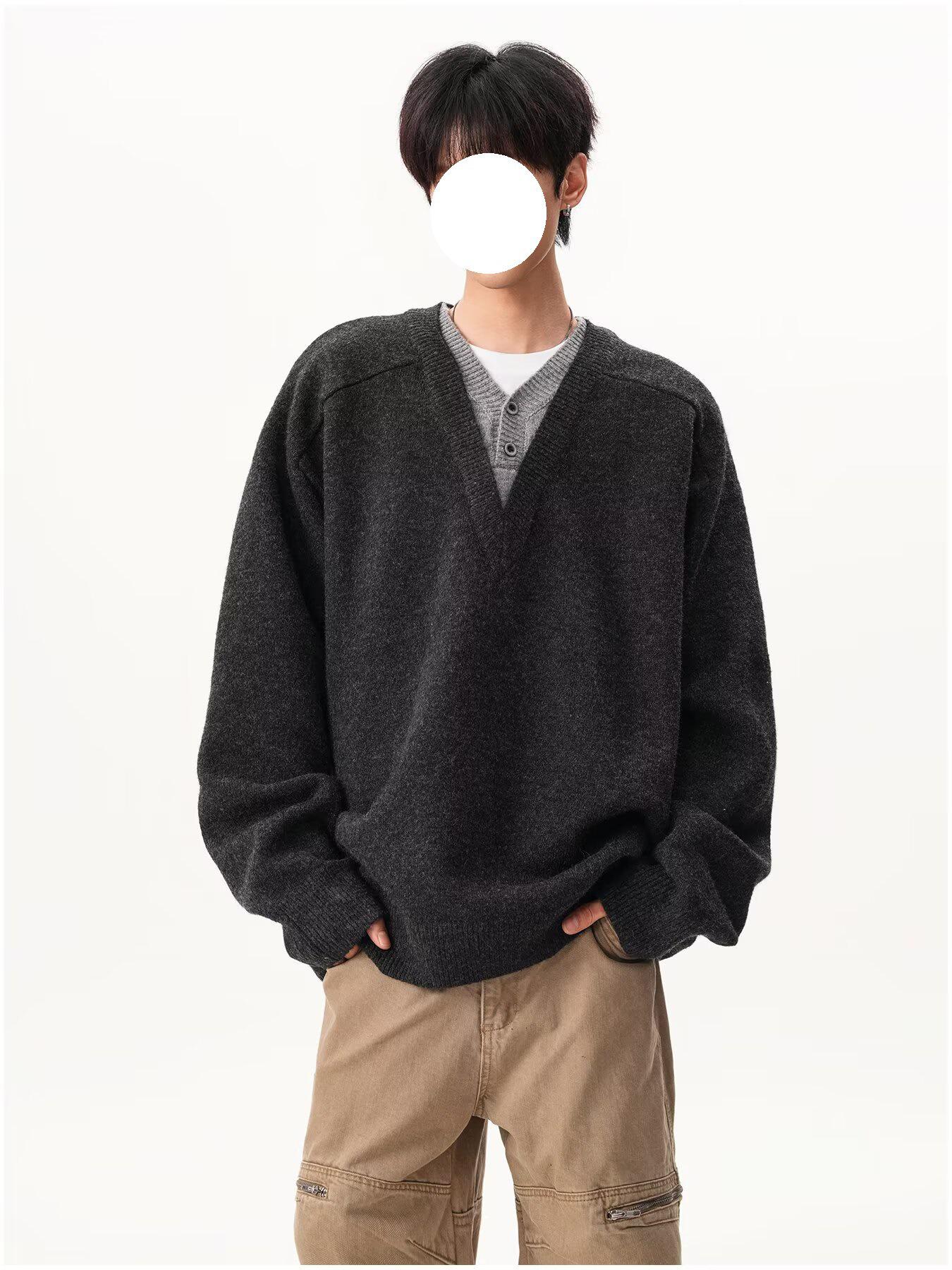 Men s High-End Wool V-Neck Layered Sweater for Autumn and Winter M