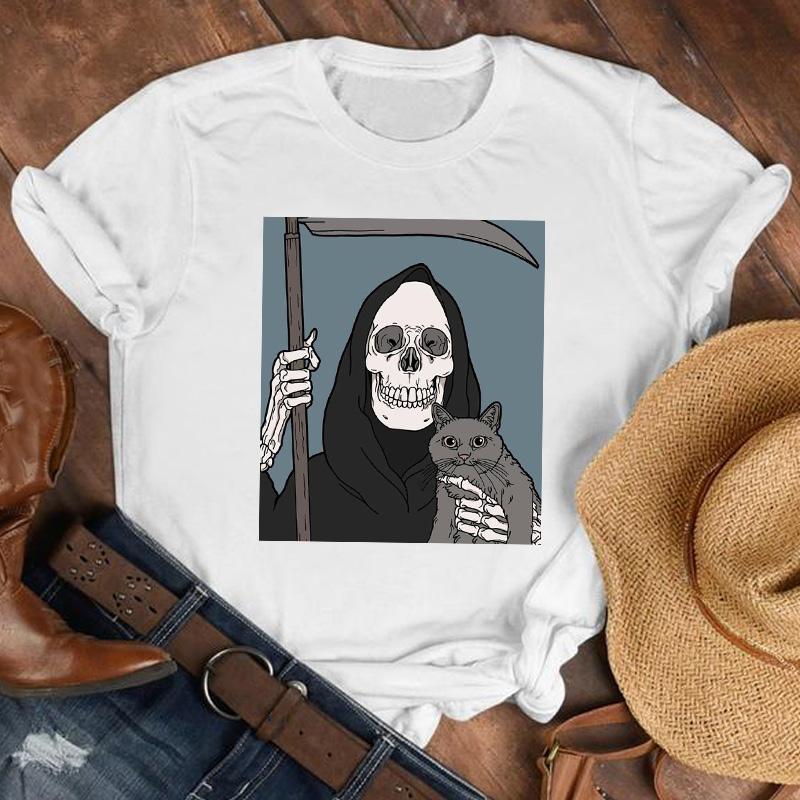 Women Lady Printed Cartoon 90S Horror Sleep Fashion Shirt Clothes Tshirt Female Print T Tee