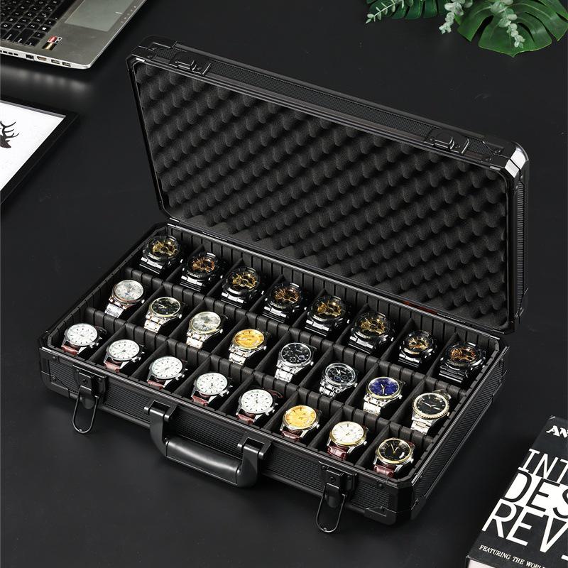 Aufbewahrungsbox für Uhren aus Aluminiumlegierung mit beweglichen Trennwänden - Schwarze Vitrine
