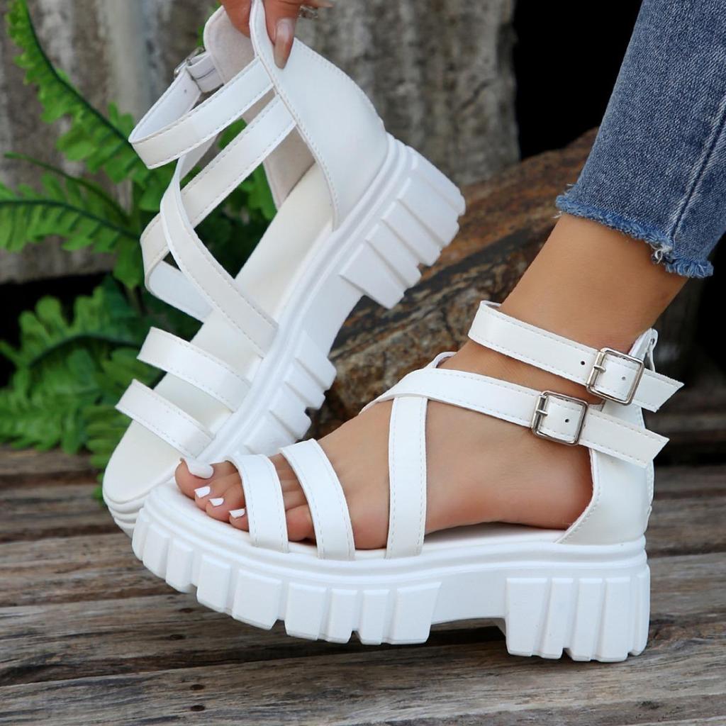 Plus Size Women's Roman Style Hollow-Out Platform Sandals with Thick Soles