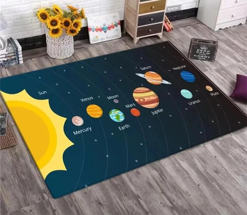 Solar System Rug Planet Galaxy Design for Living Room & Kids Bedroom | Non-Slip Space Floor Mat Home Decoration