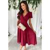 Solid V-Neck Puff Sleeve Swing Dress