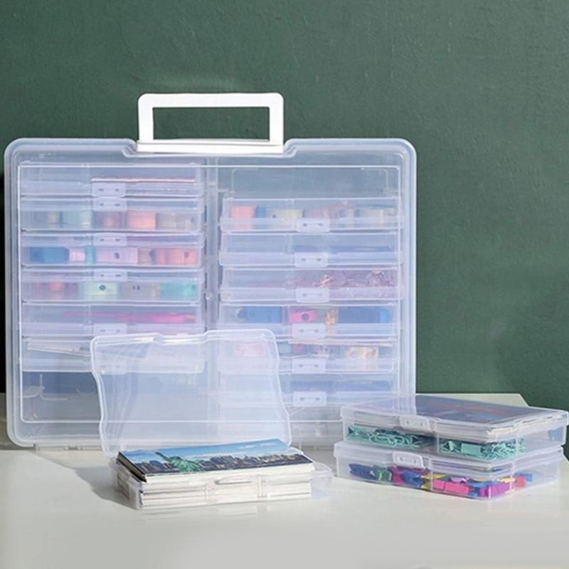 Transparent Photo Storage Box With Handle Photo Organizer Storage Container With 16 Inner Display Case For Pictures Arts Beads