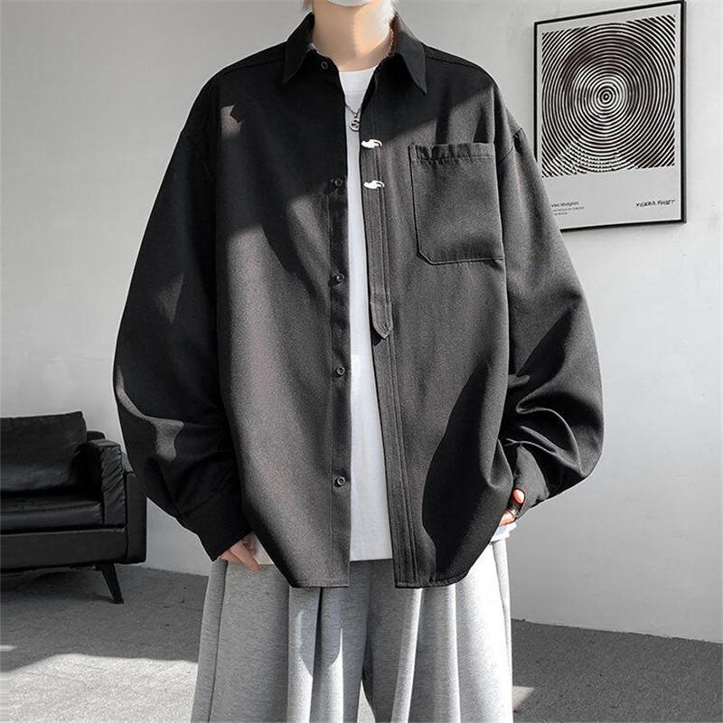 Módní plus velikosti ležérní košile pánské jaro podzim jednobarevné s dlouhým rukávem volné tričko mužský Harajuku streetwear bílá černá halenka 5XL