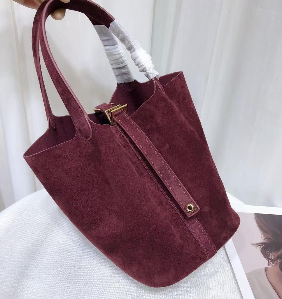 Autumn and Winter New First-layer Suede Matte Leather Vegetable Basket, European and American Fashion Handbag, Large Capacity Bucket Women's Bag
