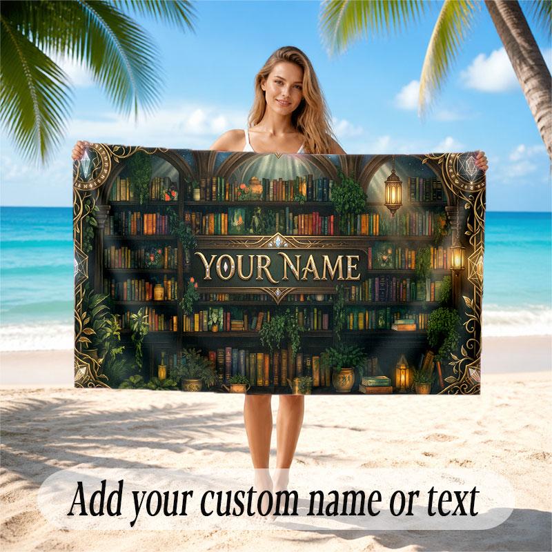 Nature Library Travel Theme Soft Beach Towel Personalized Custom Name Text Towel Portable for Beach Pool Travel