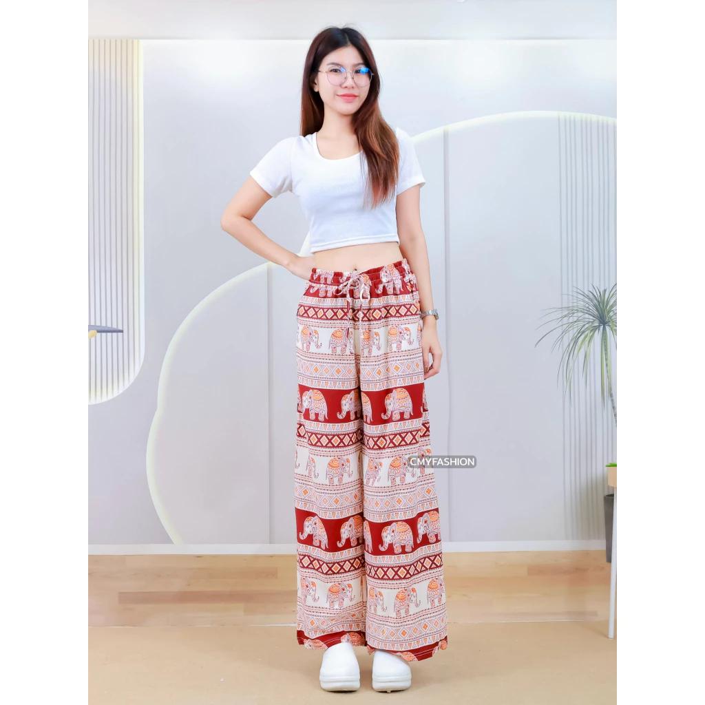 Long Elephant Pants Adjustable Elastic High Waistband Rope Women Men Unisex Print Thailand Casual Streetwear Beach Bohemian Retro Vintage