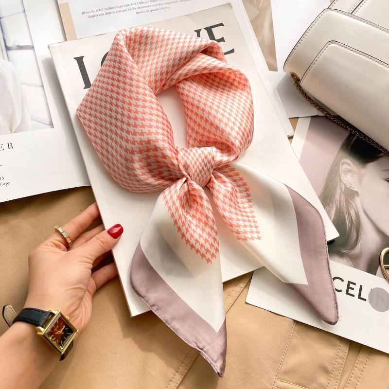 Elegant Silk-Like Square Scarf Women Korean Style Print Neck Lightweight 70x70cm Nylon Fashion Accessory