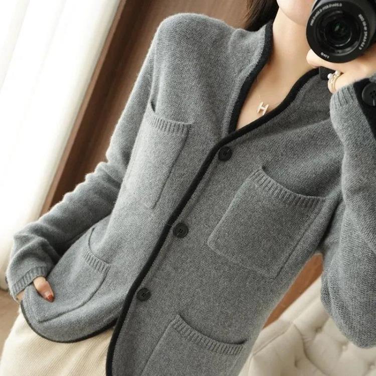 Women Loose Long Sleeve Knit Sweater Coat Cardigan Solid Color Large Size Autumn Winter S серый