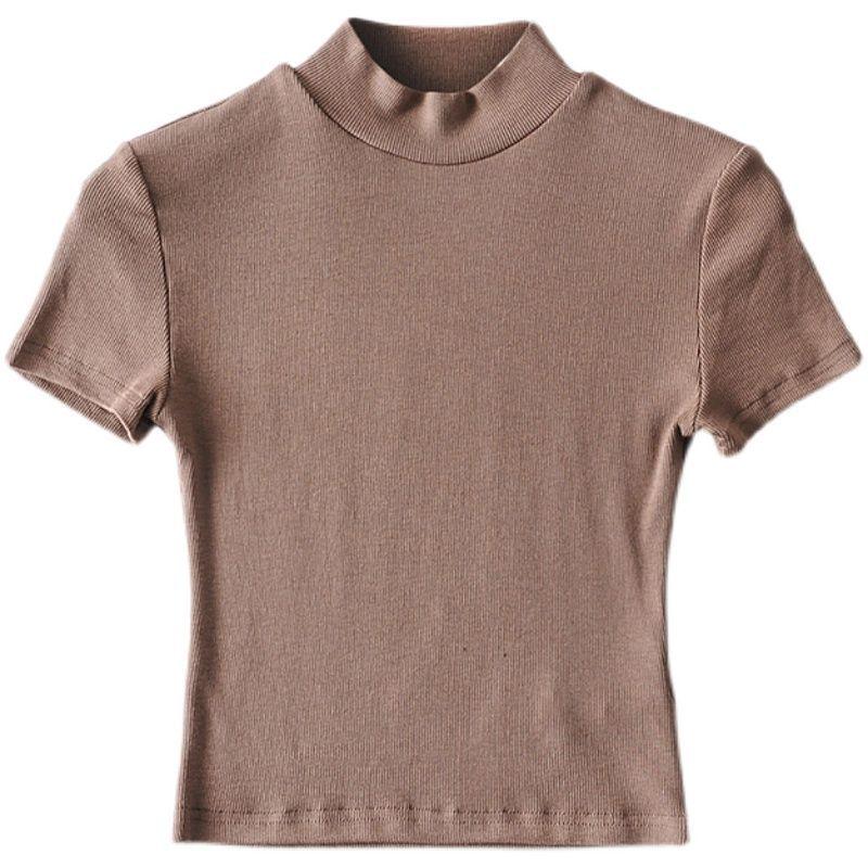 European & American Style High-Neck Slim-Fit Short-Sleeve Women's Crop Top