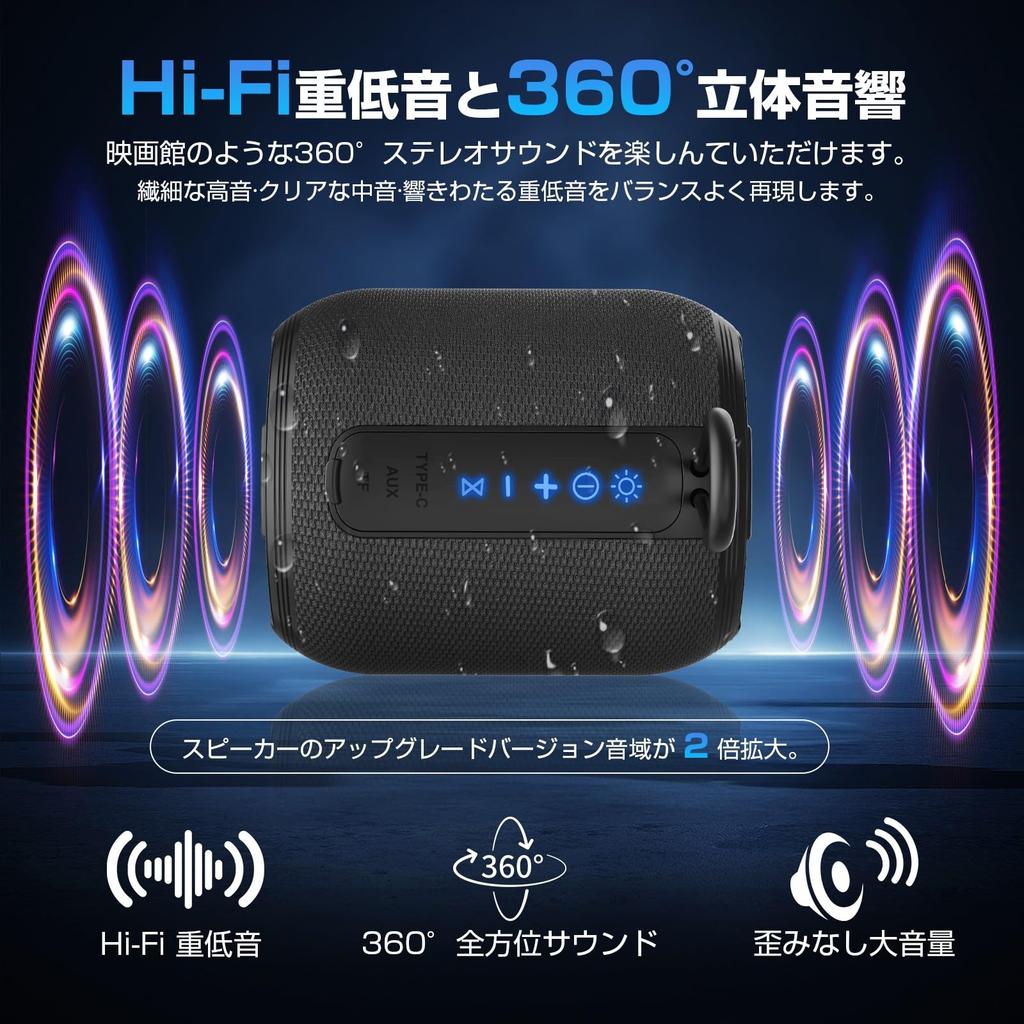 Improved Bluetooth Speaker with Enhanced Sound Omnidirectional Battery IPX7 RGB Portable TWS TF and AUX Support [2025 Model] Bass, Hi-Fi Quality, 360°