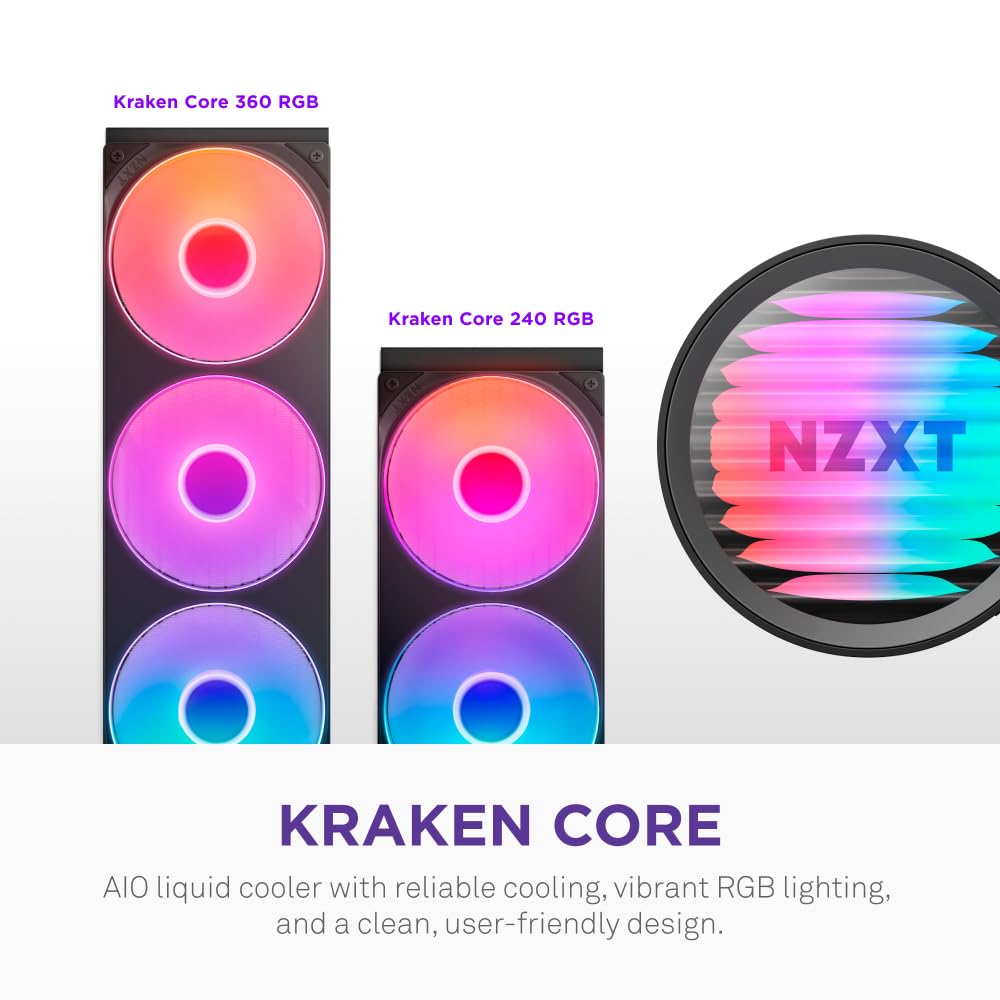 NZXT Kraken Core 240 RGB 240mm Simple CPU Water-Cooled Cooler, Black, RL-KR24C-B1 (FN2480)