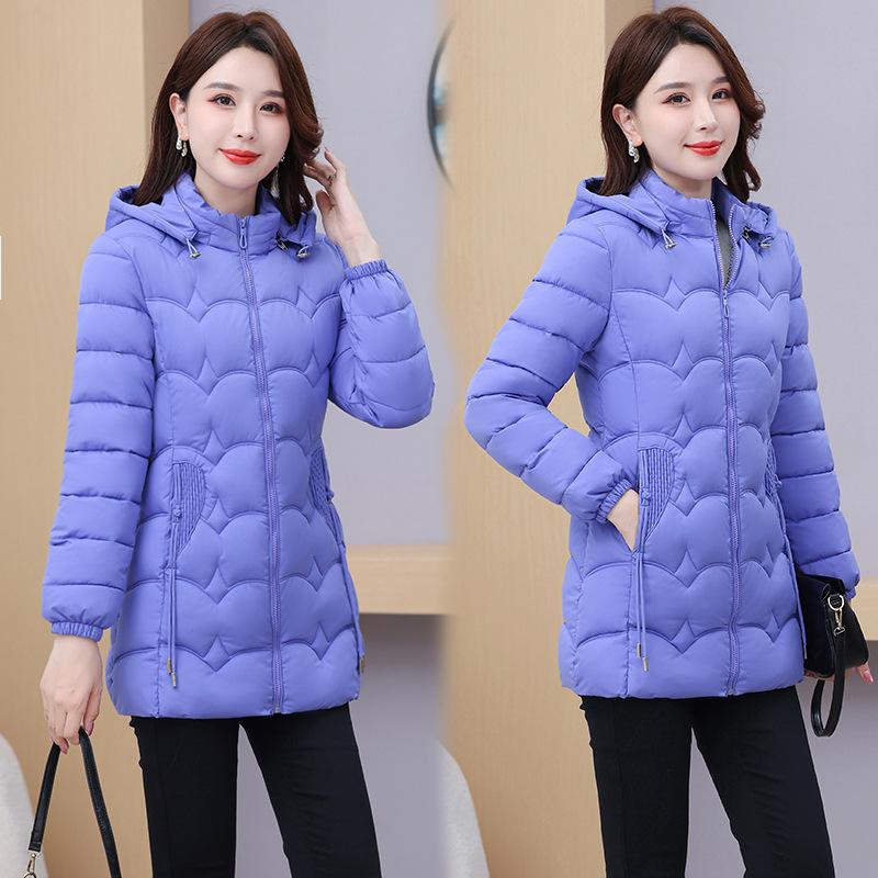 

Cotton clothes medium and long women s winter new thickened and thin fashion large size loose down cotton-padded jacket 5XL140-75kg лавандовий
