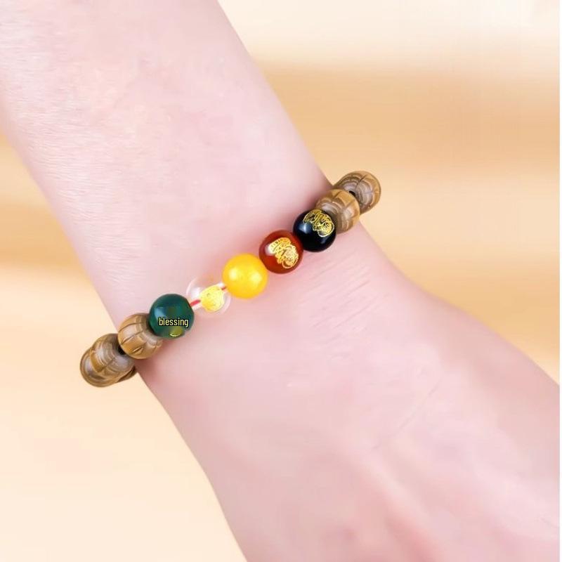 Wutai Mountain Ethnic Style Dragon Wood Rosary Bracelet with Six Paths & Five Paths God of Wealth Beads.