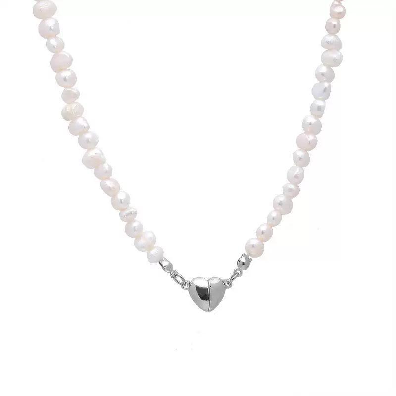 Magnetic Non-regular Freshwater Heart-shaped Pendant Necklace - a Unique Design with a Chic Look for the Collarbone Chain