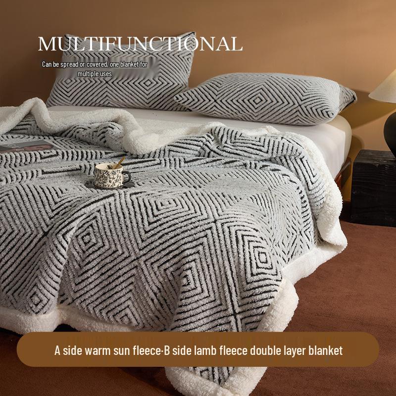 Luxury Warm Fleece Lambswool Double-sided Blanket for Home or Office