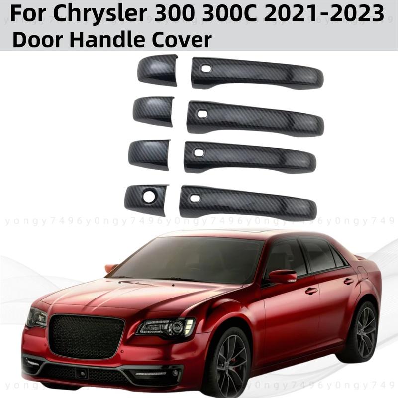 New Car ABS Chrome Piano Black Carbon Accessories For Chrysler 300 300C    Door Handle Bowl Cover Trim Paste Style