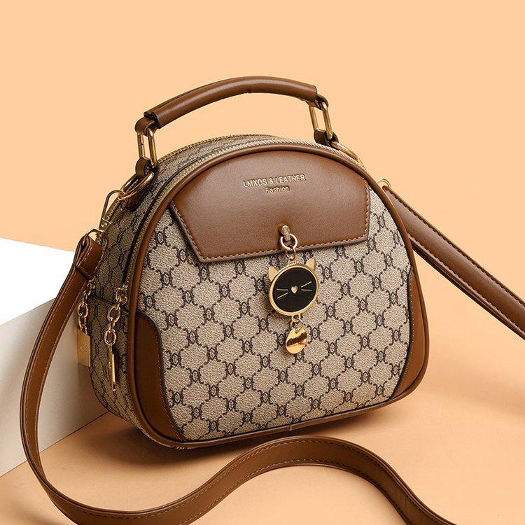 

2025 Versatile Soft Leather Crossbody and Handheld Round Bag