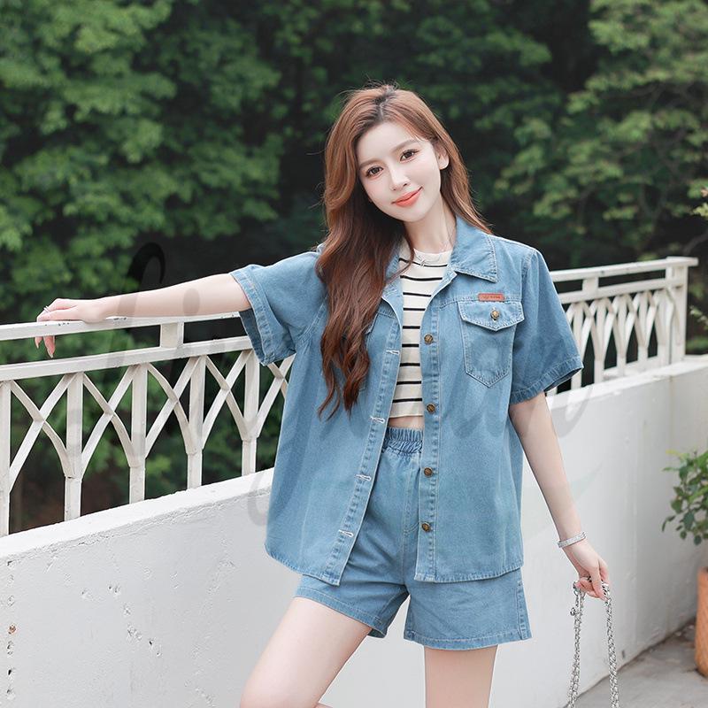 

Sun Yi 2026 Women s Casual Short Sleeve Denim Shirt Medium светло-синий