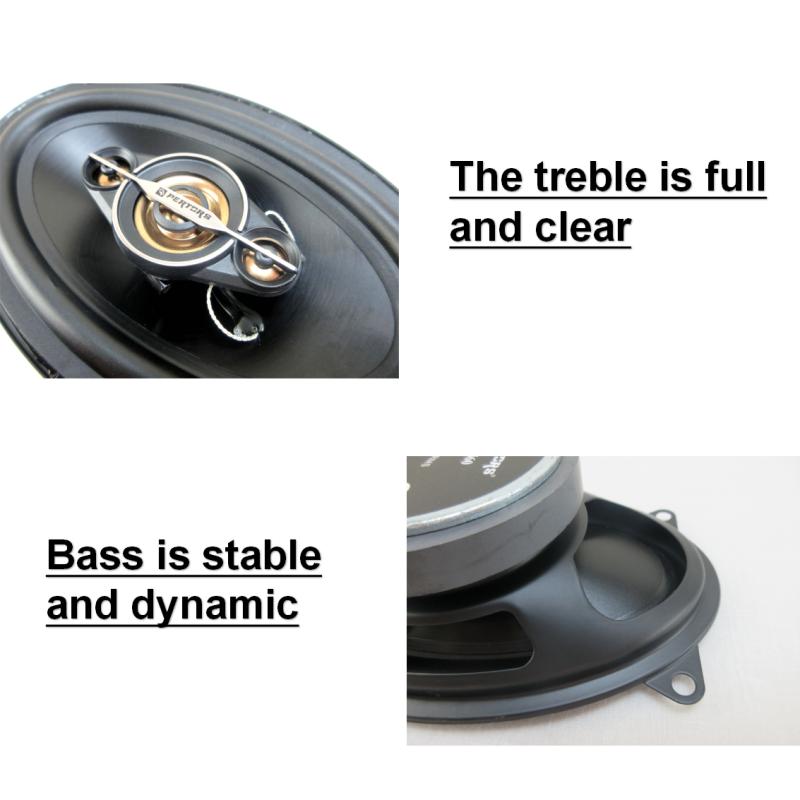 A pair of 4x6-inch coaxial four-way car audio speakers, 500W maximum power, 50W RMS, high-power sound quality, 4 ohm impedance