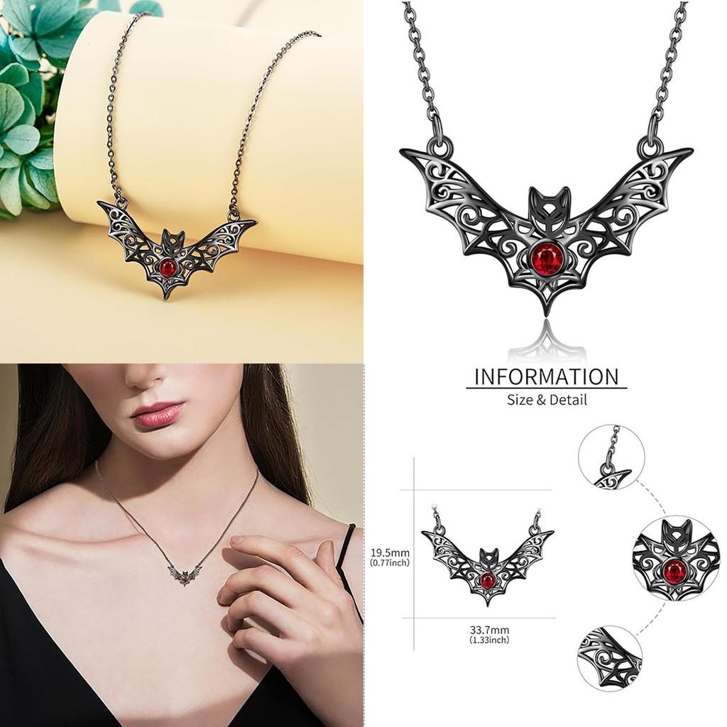 Gotische Fledermaus Anhänger Halskette Mit Faux Rubin Ausschnitten Und Legierungsmaterial Für Halloween Kostümzubehör
