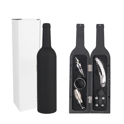 Wine Opener Accessories Set 5 Pieces Bottle-Shaped Case Stainless Steel With Drip Ring, Foil Cutter, Wine Pourer and Stopper