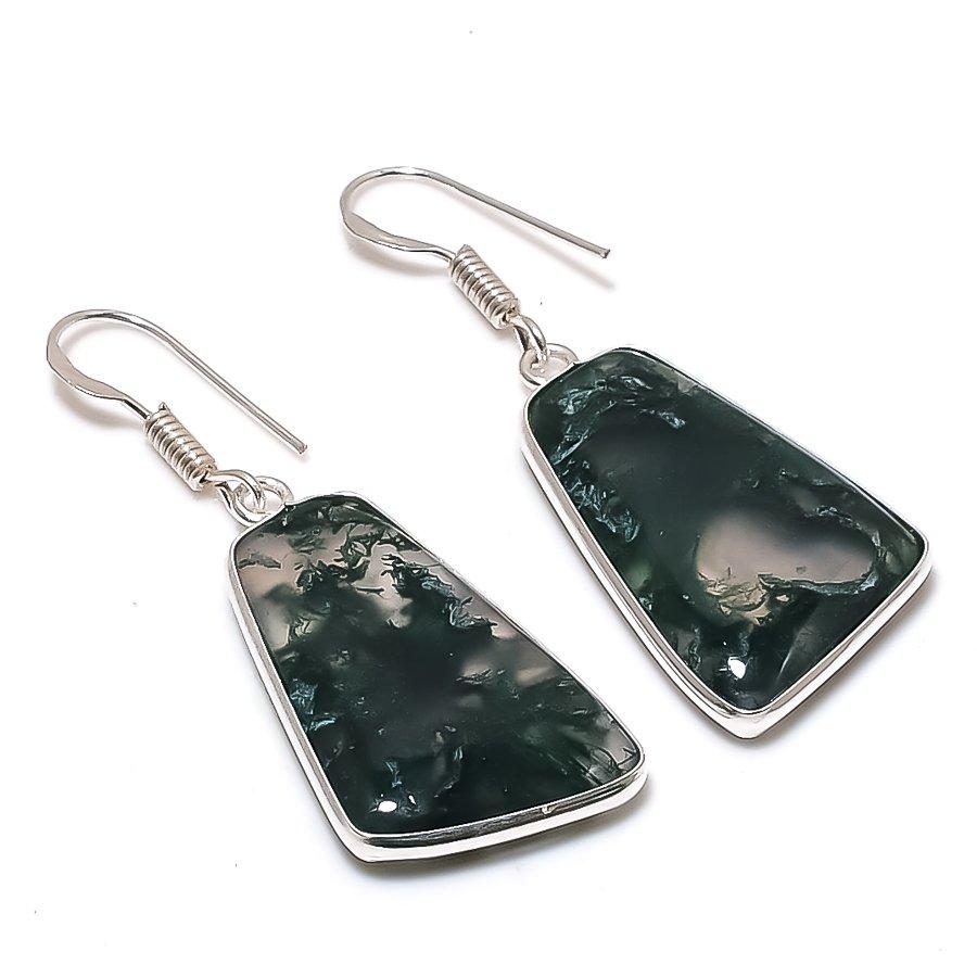 Natural Moss Agate Gemstone 925 Sterling Silver Jewelry Earring 1.77 AE-12495