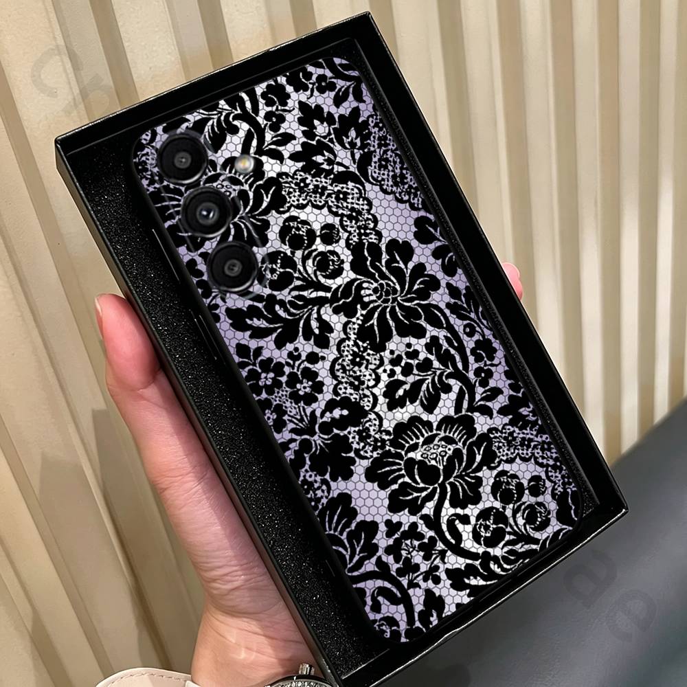 Custodia in Pizzo Vintage per Samsung Galaxy A13,A21s,A22,A31,A32,A52,A53,A71,A80,Guscio Morbido Nero