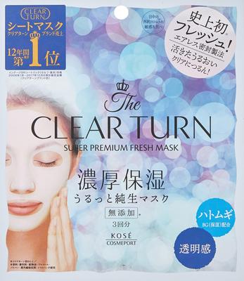 KOSE Clear Turn Premium Fresh Mask 3 Pieces Face Pack (Transparent)