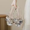 Fashion embroider ruffles low heel slippers women pearl beading flip flops mixed color printing slides sandalias de tacón big size 43