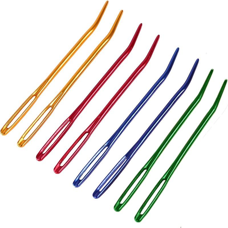 Yarn Needles with Storage Tube, Big Eye Knitting Needles, Random Color Curved Aluminum Sweater Needle-wool Thread Threading Machine Sweater Stitching