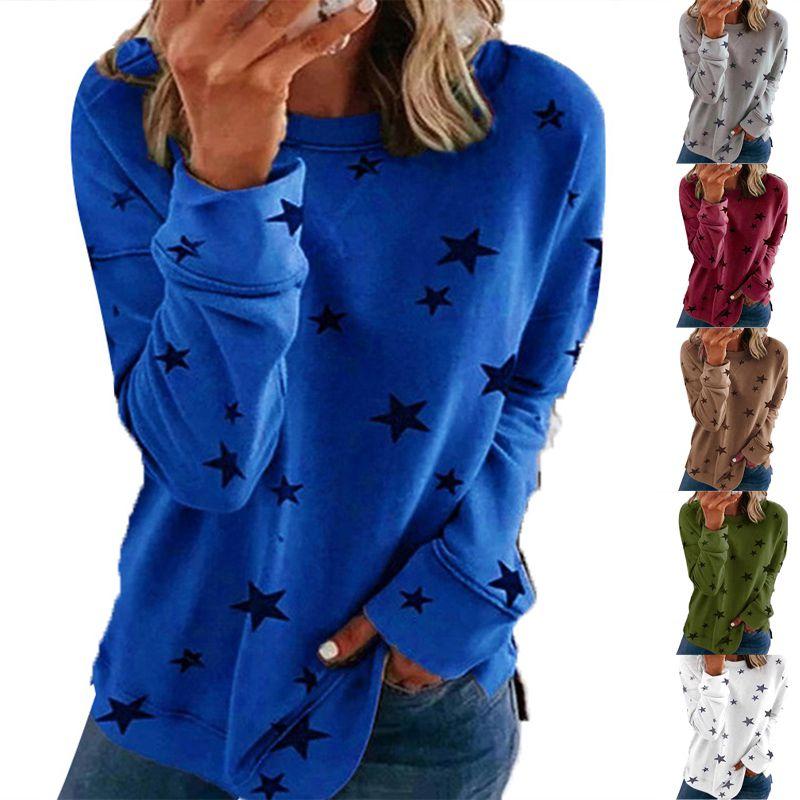 Tunic Casual Women Crew Neck Long Sleeve T Shirt Loose Star Print Tee Blouse Top