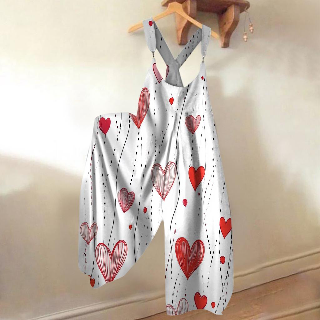 Sommer-Overall für Damen mit Valentinstags-Print im Vintage-Stil (Nicht verstellbarer Riemen)