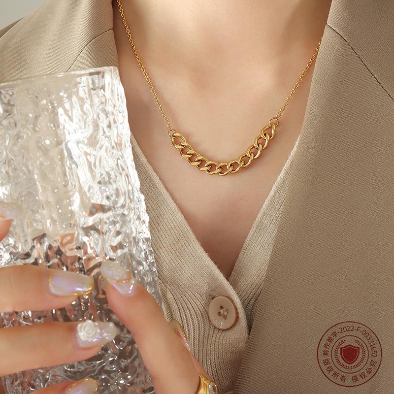 European & American Bold Thick Chain Patchwork Necklace for Women - Hip Hop Trend, 18K Gold-Plated Titanium Steel Jewelry