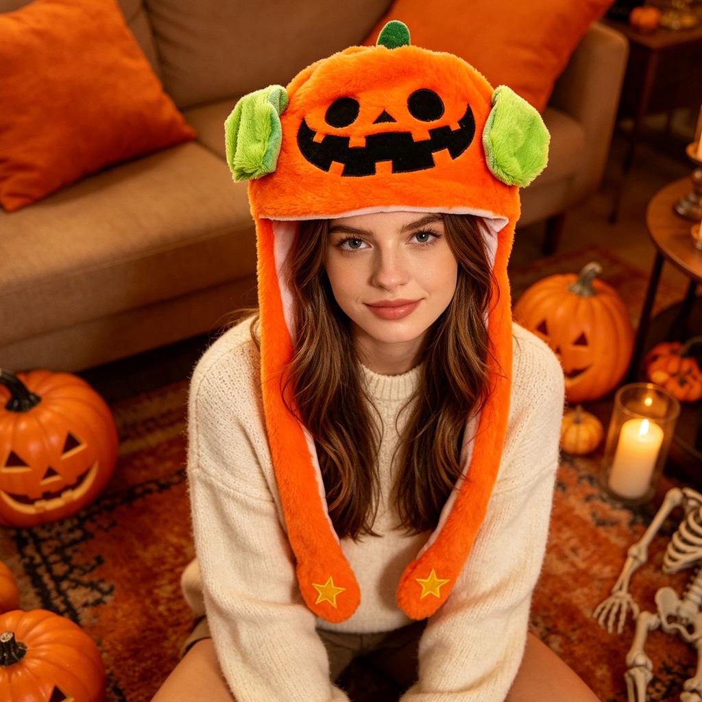 Halloween Novelty Plush Hat with -Activated Moving Ears for Costume Parties