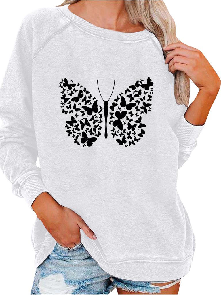 Women's Oversized Pullover Sweatshirt Butterfly Print Top Women's Spring/Fall Fashion Sweatshirt