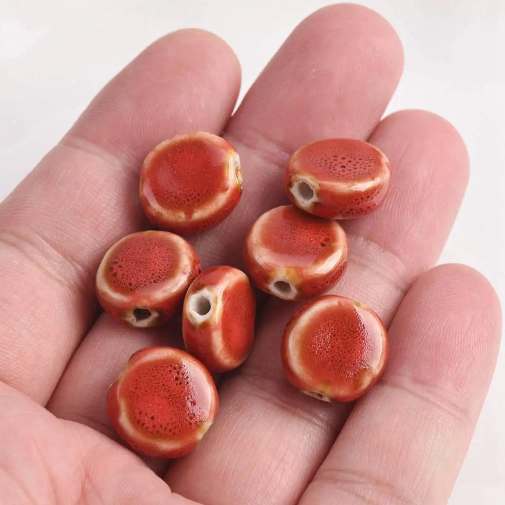 20pcs Flat Round 15mm Handmade Ceramic Porcelain Loose Spacer Beads Lot for Jewelry Making Accessories DIY Crafts Findings Creativity Beads