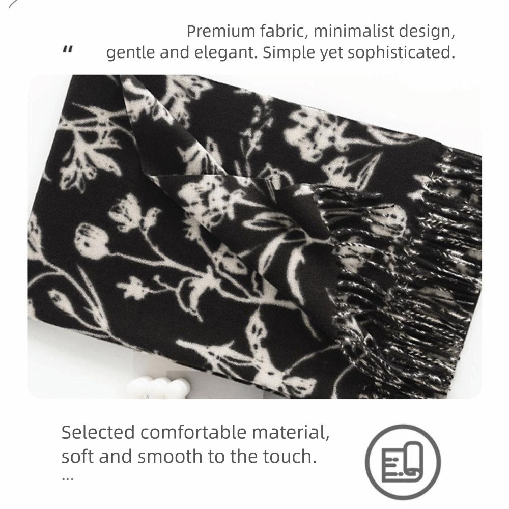 Fashion Thickened Imitation Cashmere Scarf Floral Print Tassel Neck Warmer Long Scarf Cold-proof Shoulder Wrap Couple
