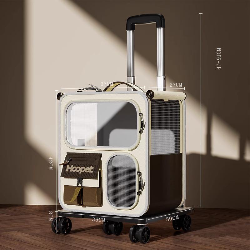 Good-looking Kitten Transport Case with Pull Rod Breathable Pet Trolley Ventilated Trolley Box Fashionable Travel Cat Backpack