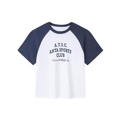 Color Block Letter Casual Loose Short Sleeve Raglan T-Shirt Women Tops Snow-White Deep-Mineral-Blue 162428140-1