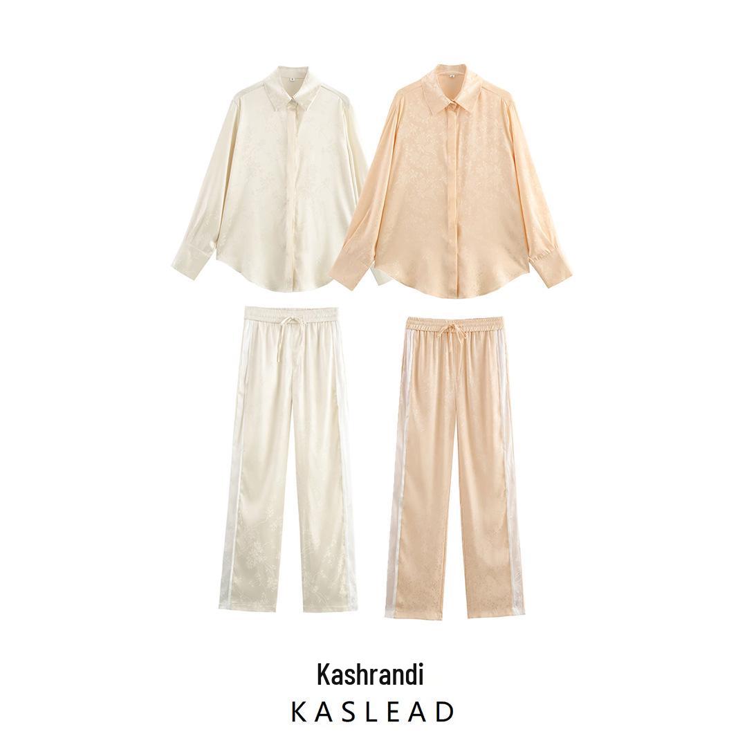 

2024 Autumn Women s European & American Floral Shirt and Casual Long Pants Set M