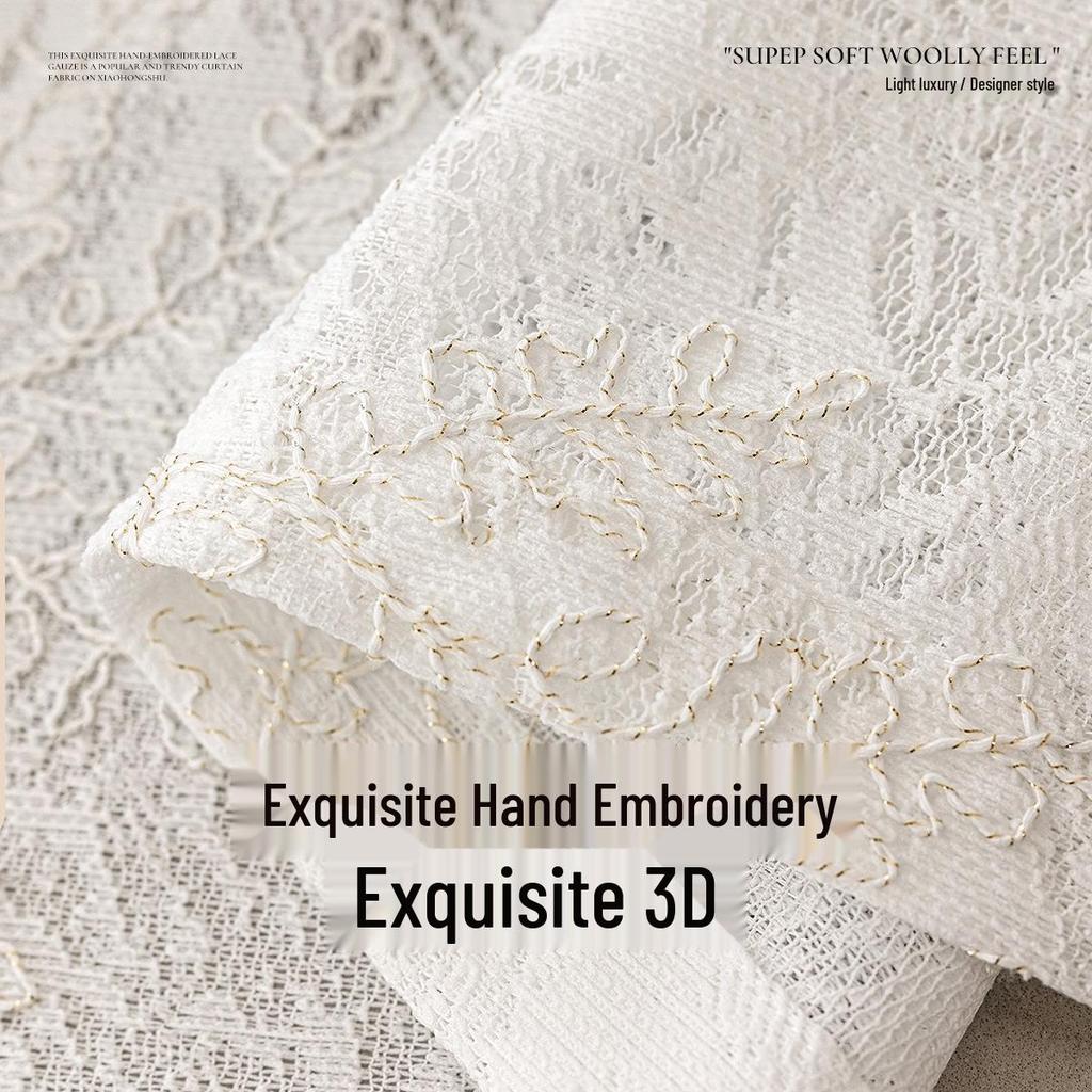 French Lace Embroidery Light-Permeable Privacy Curtains for Balcony, Bedroom, and Living Room