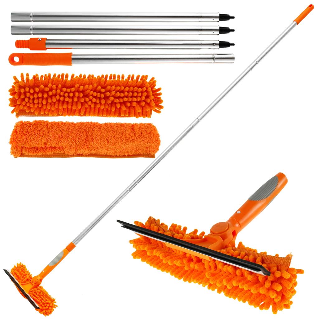 Extended Window Cleaning Tool Glass Cleaner Mop with Silicone Scraper Window Cleaning Brush Household Cleaning Tools