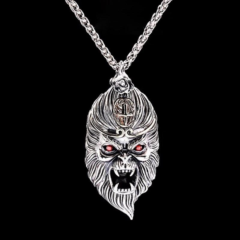 Verstellbare, robuste Anhänger-Halskette mit Monkey Kings-Motiv aus silberplattiertem Messing – ein tragbares und modisches Accessoire für Gamer