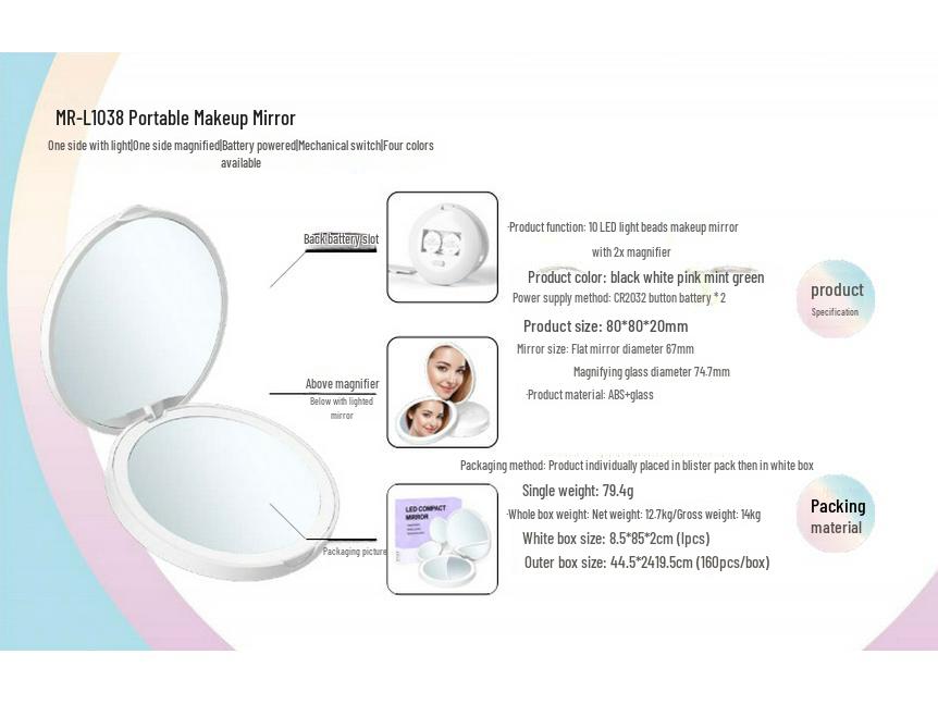 Portable LED Mini Makeup Mirror with Monochrome Light - Handheld and Battery Operated