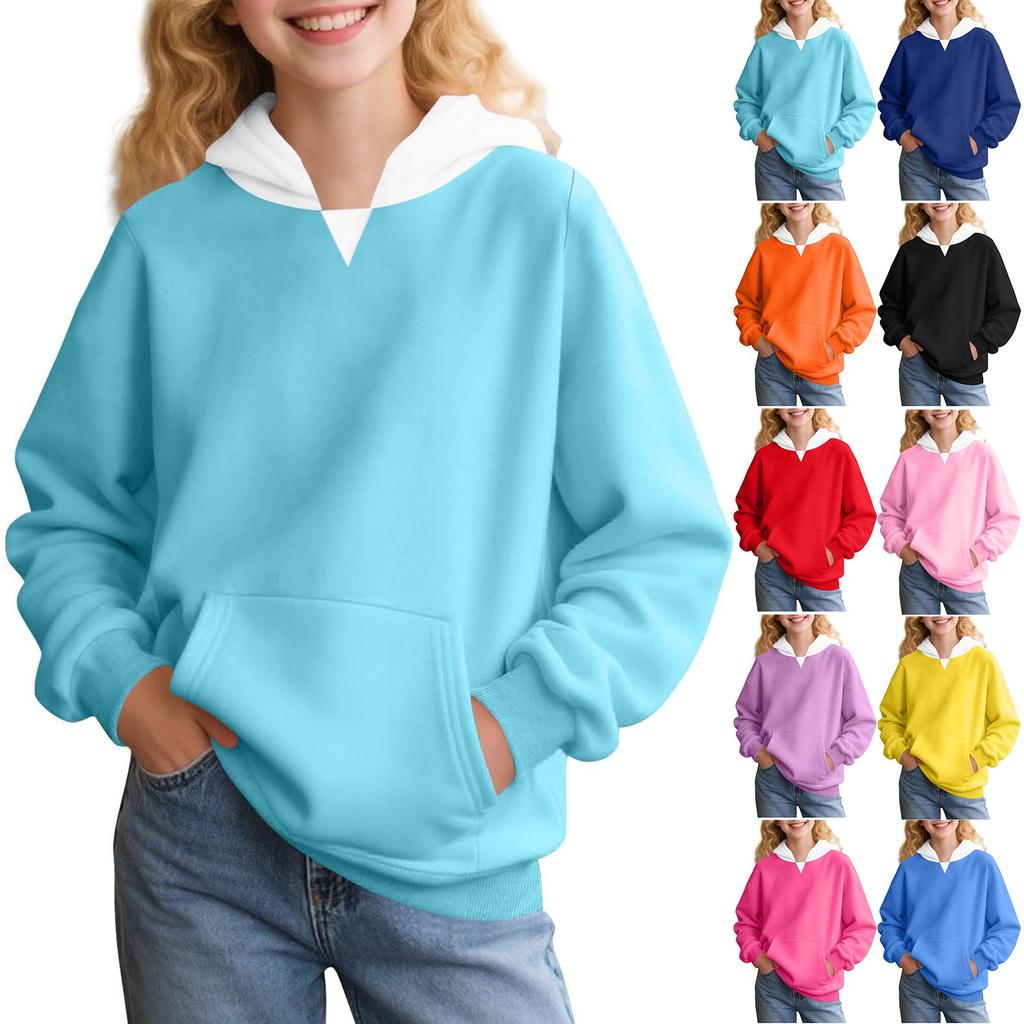 Winter Boy And Girls Solid Color Long Sleeved Hooded Sweatshirt Tops