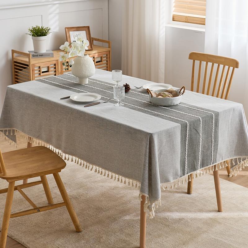Cotton Linen Rustic Tablecloth Waterproof Rectangle Table Cover with Tassel For Home Birthday Party Dinning Table Decoration